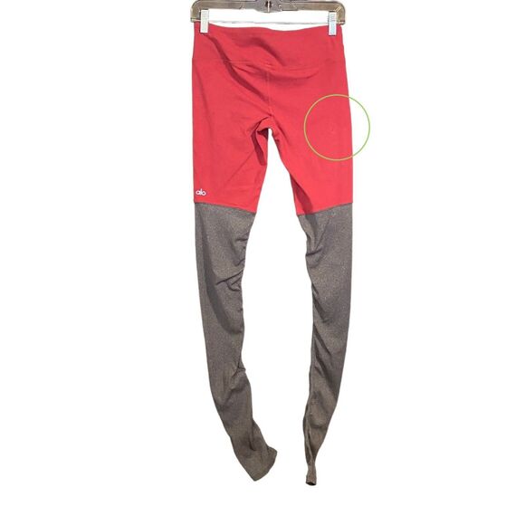 Alo Yoga Goddess Leggings Womens Small Red Grey Ribbed Long Ruched legs‎ FLAWED - Picture 4 of 10